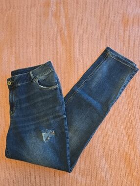 Maurices Womens 14 Dark Blue Distressed Skinny Jeans Pockets Stitch Detailing